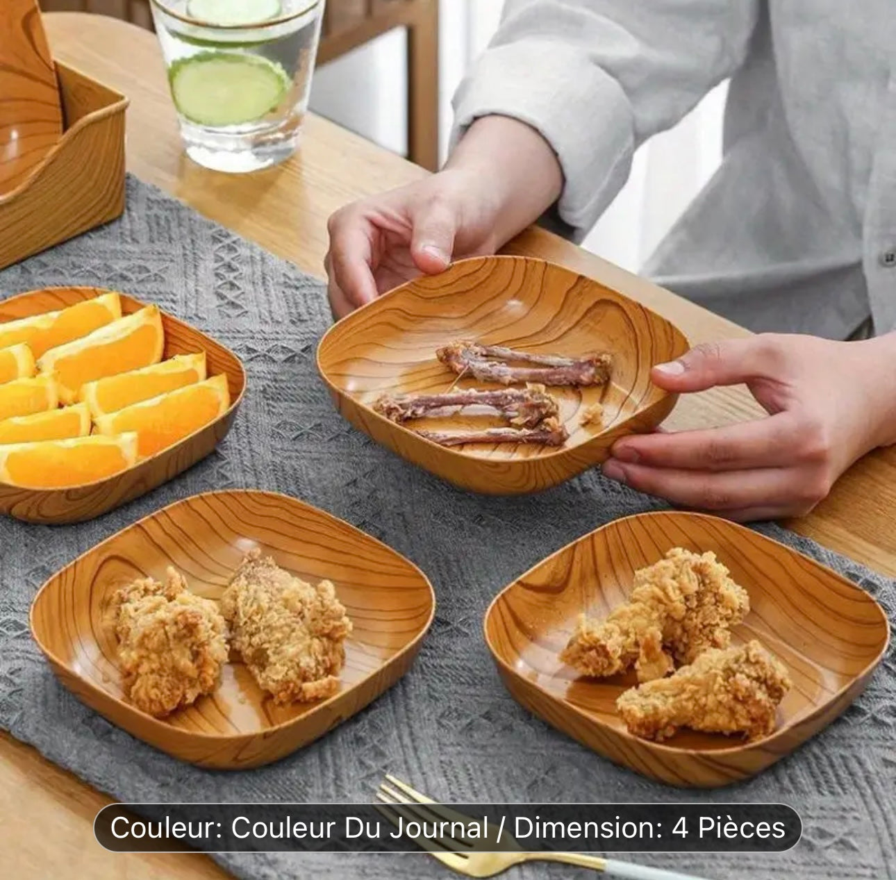 Assiettes à Snack Imitation Bois – Lot de 4