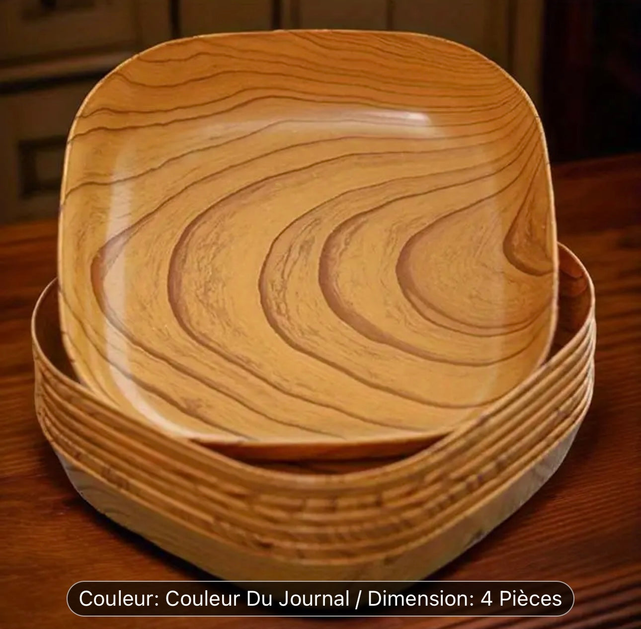 Assiettes à Snack Imitation Bois – Lot de 4