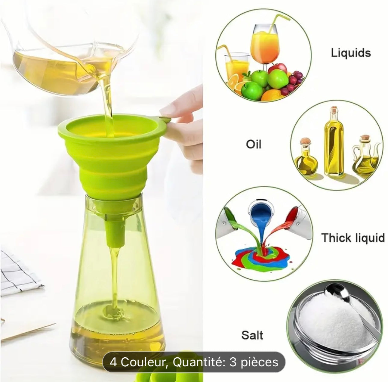 Entonnoirs Pliables en Silicone – Lot de 3