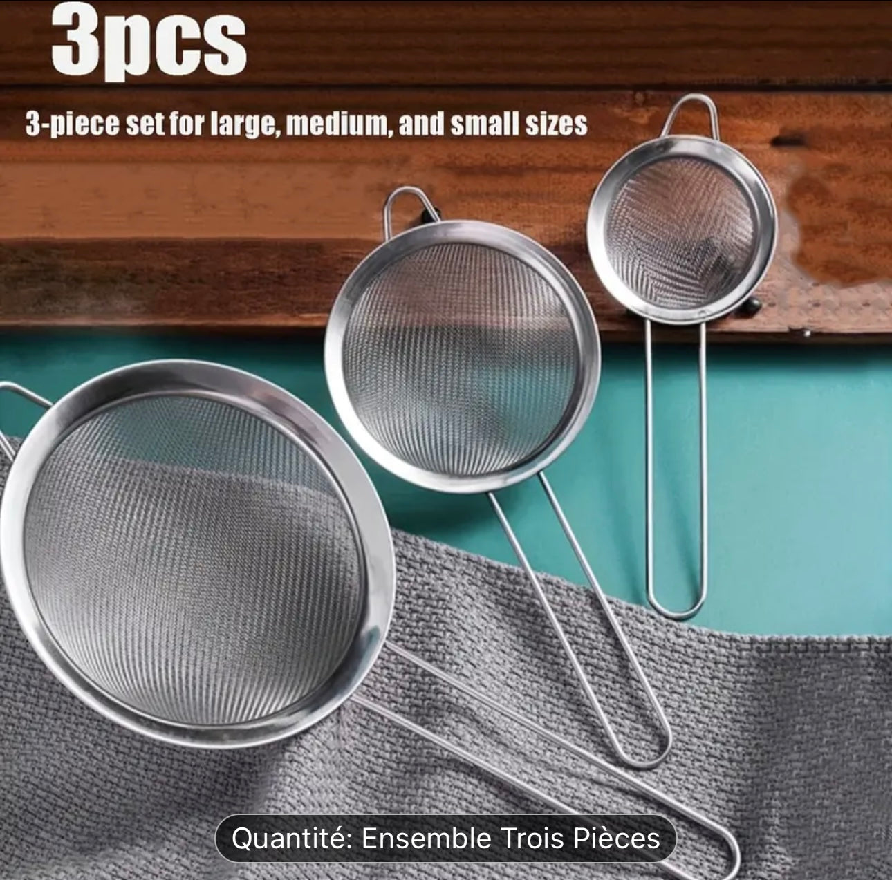 Ensemble de 3 Passoires en Acier Inoxydable
