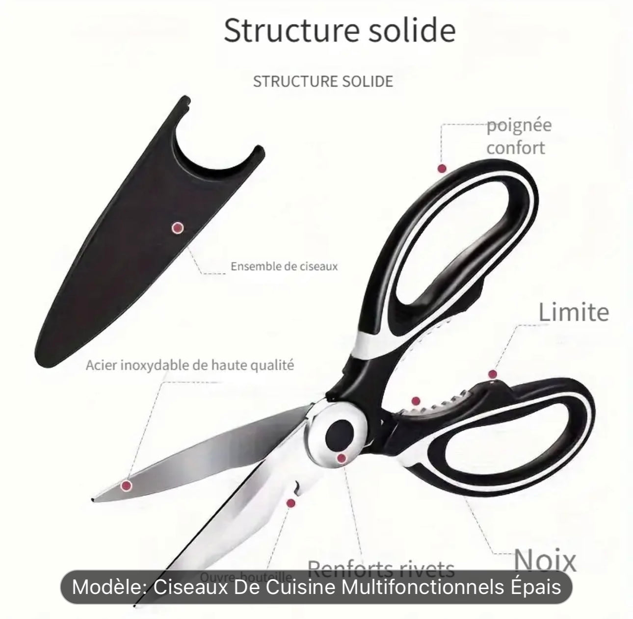 Ciseaux de Cuisine Multifonctionnels en Acier Inoxydable