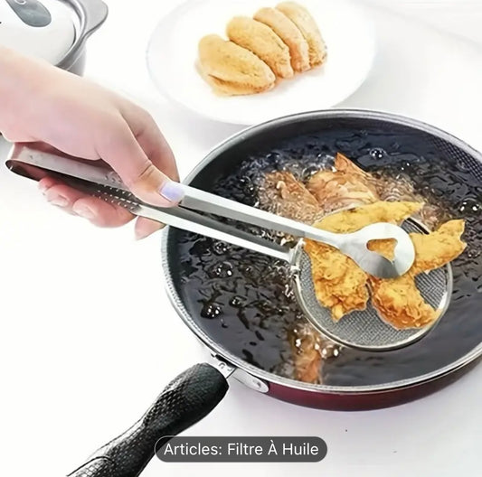 Pince Filtre à Huile de Friture en Acier Inoxydable &amp; Cuillère Passoire