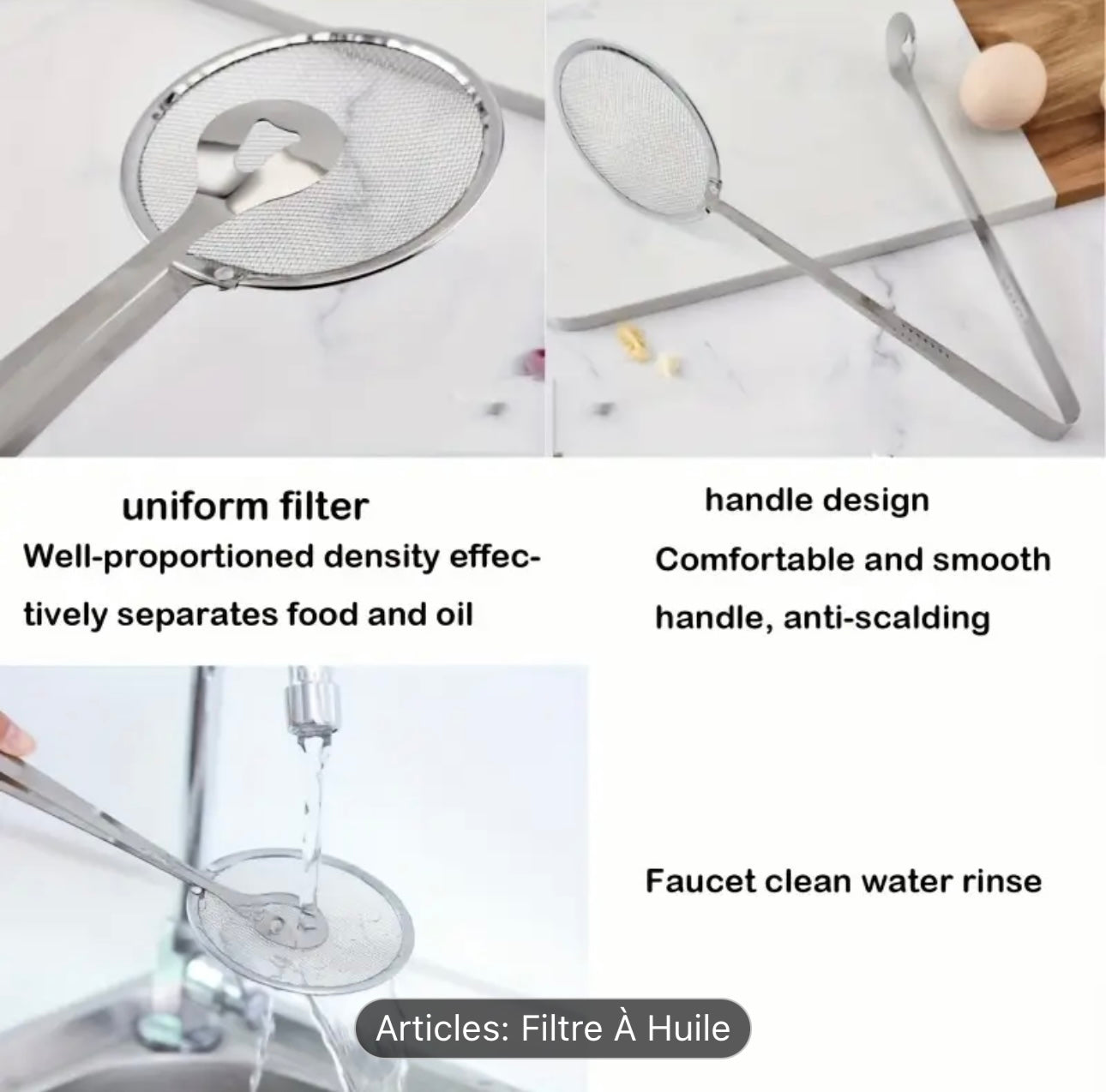 Pince Filtre à Huile de Friture en Acier Inoxydable &amp; Cuillère Passoire